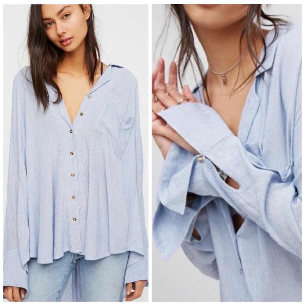 Free People Magic Breeze Striped Button Down Shirt Blouse Top